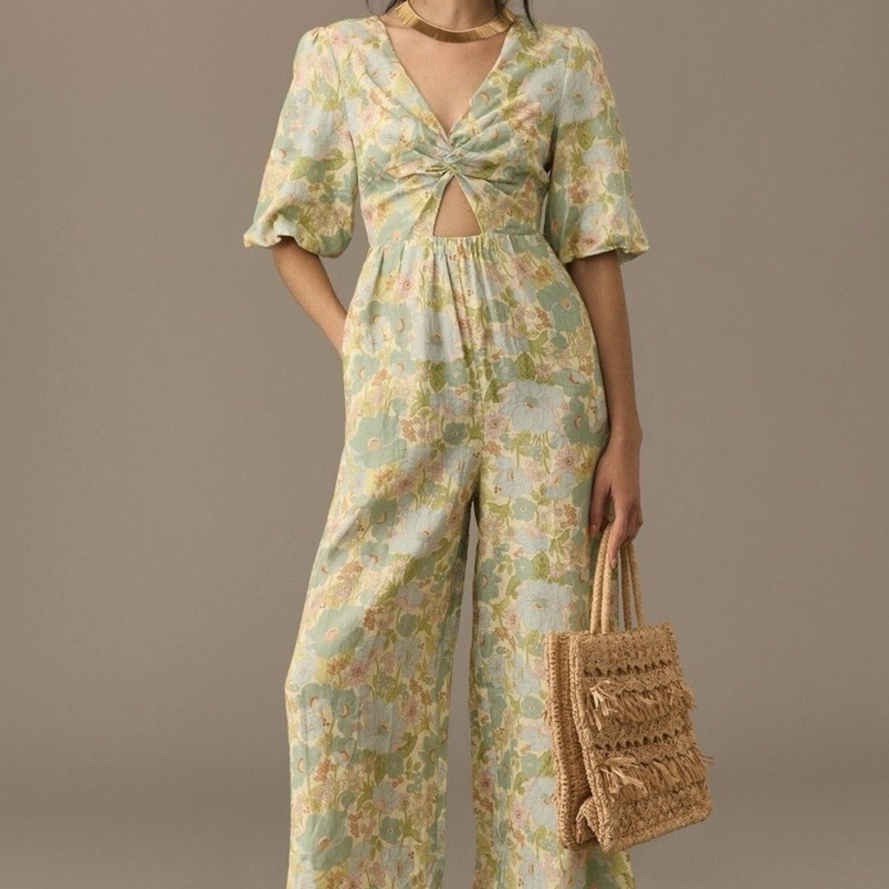 NWT ANTHROPOLOGIE Sancia Floral Puff Sleeve Jumpsuit